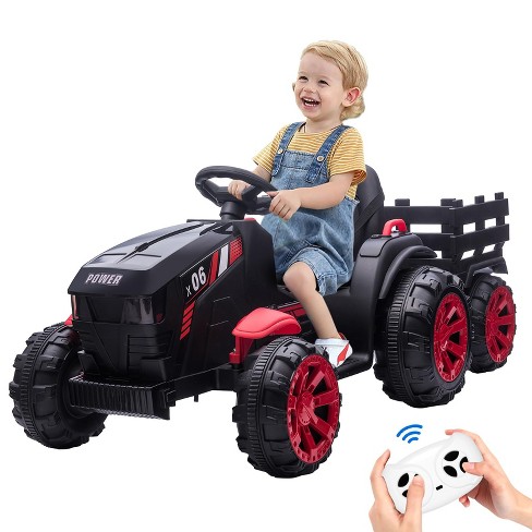 12v Kids Ride On Tractor With Trailer Battery Powered Electric Vehicles Toy With 35w Dual Motors Target