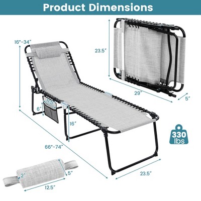 Gray Adjustable Folding Metal Outdoor Chaise Lounge Chair