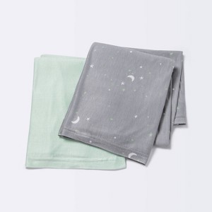 Jersey Swaddle Blanket 2pk - Cloud Island™ Gray Stars - 1 of 4