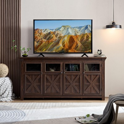 CAVINAS TV Stand Farmhouse 3 Doors TV Stand with Storage Cabinet Entertainment Center for Living Room