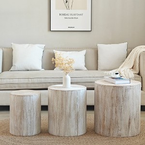 Set of 3 Wood Rounded Coffee Tables with Nesting Design and Multi-Purpose Use for Living Room - 1 of 4