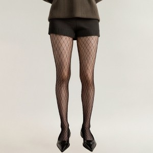 Anna-Kaci Women's Sheer Full Length Tights with Diamond Mesh Pattern and Soft Stretch Fit for Stylish Textured Feminine Legwear - 1 of 3