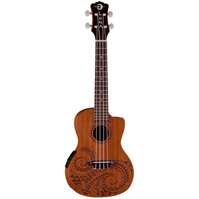 Luna Tattoo Mahogany Concert Acoustic-Electric Ukulele Mahogany with Tattoo Laser Etching and Satin Finish