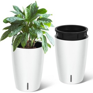 16-Inch Tall Self-Watering Planters (Set of 4)-Indoor Outdoor Flower Pots with Built-in Drainage & Water Level Monitor for Patio,Living Room & Office - 1 of 3