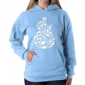 LA Pop Art Music Notes Guitar - Women's Word Art Hooded Sweatshirt - 1 of 4