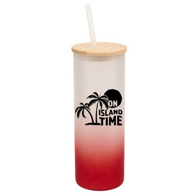 Elanze Designs On Island Time Summer Vibes Wrap-Around Design 25 Ounce Frosted Gradient Glass On-The-Go Coffee Travel Skinny Tumbler Mug Cup, Bamboo