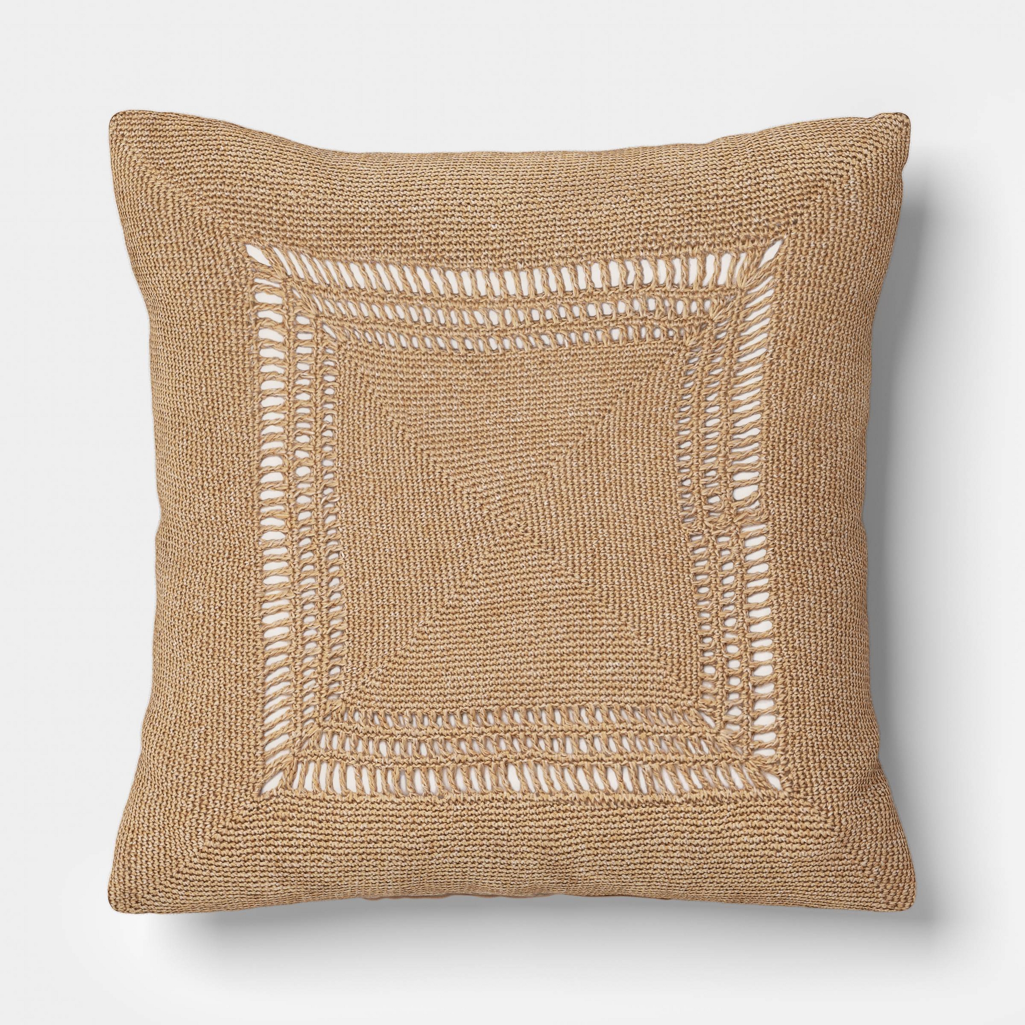 20"x20" Natural Weave Outdoor Patio Throw Pillow Tan - Threshold™ designed with Studio McGee