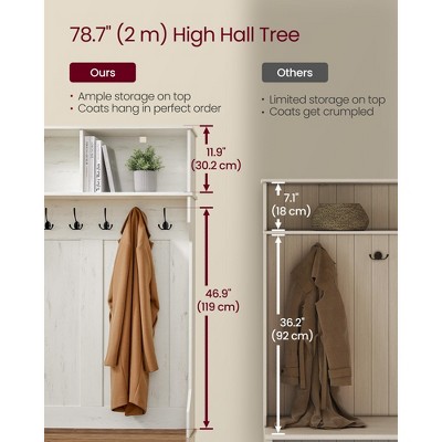 Rustic White and Honey Brown Hall Tree with Storage Bench