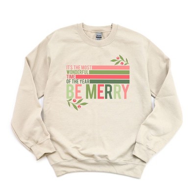 Simply Sage Market Women's Graphic Sweatshirt Be Merry Stripes