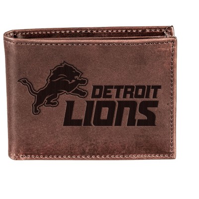 Evergreen NFL Detroit Lions Brown Leather Bifold Wallet Officially Licensed with Gift Box