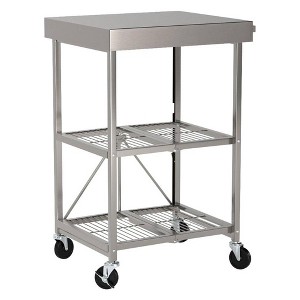 Origami Foldable Wheeled Portable Solid Wood Top Kitchen Island Bar Cart - 1 of 4