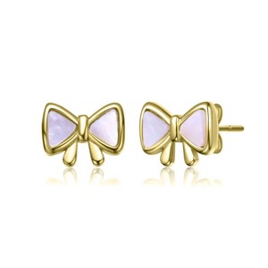 Guili 14K Gold Plated with Mother Of Pearl Bow Design Stud Earrings For Kids - 1 of 2