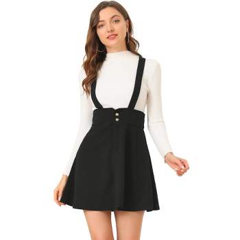 Allegra K Women's Casual Overall Dress Strap Button Front Suspender Skirt