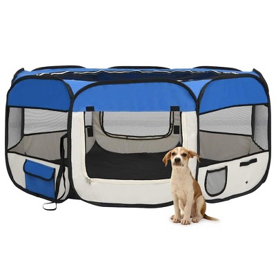 VidaXL Foldable Dog Playpen with Carrying Bag Blue 57.1 in.x57.1 in.x24 in.