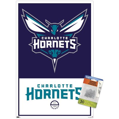 Trends International NBA Charlotte Hornets - Logo 21 Unframed Wall Poster  Print Clear Push Pins Bundle 14.725 x 22.375