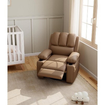 Leather Recliner Chair, Extra Wide 26.8" Manual  Recliner w/Comfortable Arms and Cup Holders for Living Room CF8011