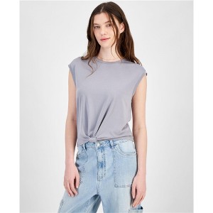 Hippie Rose Womens Knot Front Basic T-Shirt, Grey, X-Large - 1 of 1