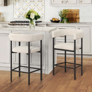 Arceso Barrel Bar Stools Set of 2, 26 Inch Upholstered Barstools with Arms & Metal Frame, Counter Height Bar Stools with Curved Backrest - 1 of 4