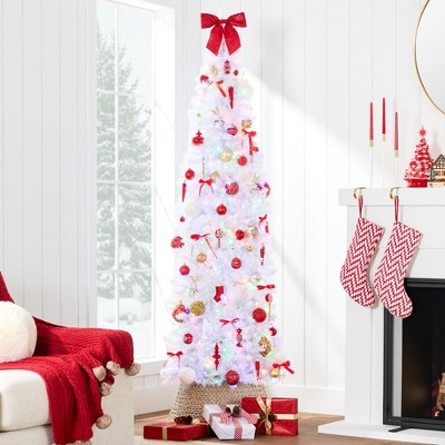 6ft White Slim Pre-Lit Christmas Tree with Multicolor LED Lights