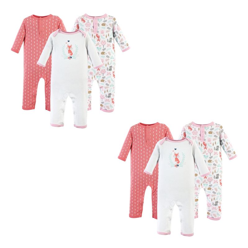 Hudson Baby Infant Girl Cotton Coveralls, Woodland Fox 6-Piece, 1 of 2