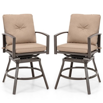 Costway 2/4 PCS Patio Swivel Chairs Counter Height Bar Stool with Inclined Backrest Grey