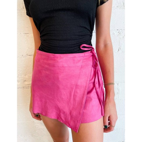 Pink faux suede wrap skirt hotsell