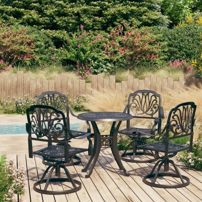 vidaXL 5 Piece Outdoor Bistro Set Steel Mesh Garden Table Stacking Chair Seat 