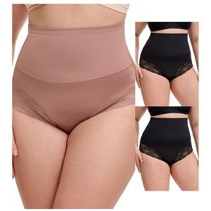 INSPIRE CHIC 3 Packs Women's Lace Trimmed Tummy Control High Waisted Soft Breathable Full Coverage Briefs - 1 of 4