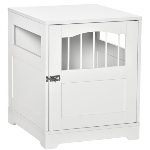 PawHut Dog Crate Furniture Wire Pet Cage Wooden Dog Kennel, End Table with  Double Doors, and Locks, for Medium and Large Dog House Indoor Use, gray