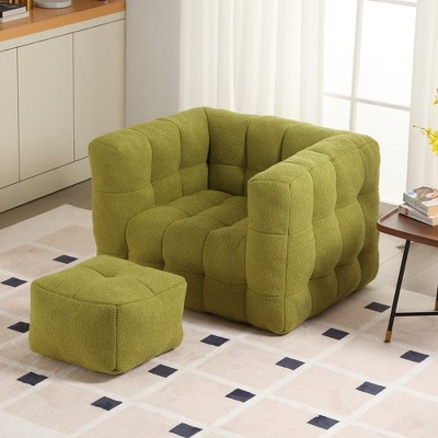 MOONMISS Square bean bag chairs with a footstool and high-density sponge-filled chair for the living room, bedroom and reception room,Olive Green