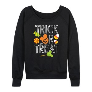 Women's - Disney - Trick Or Treat Lightweight French Terry Wide Neck Long Sleeve Shirt - 1 of 4