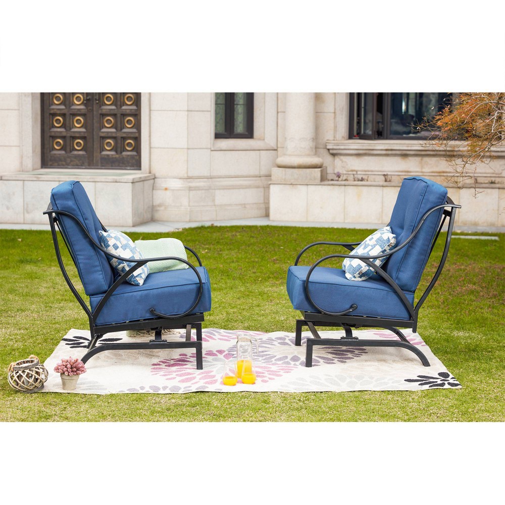 Photos - Garden Furniture 2pk Outdoor Rocking Chairs with Cushions Blue - Lokatse: Patio Festival, M