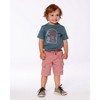 Deux par Deux Boy Short Sleeve Organic Cotton Graphic Tee Teal and Dark Old Rose - 12 Months - 3 of 4