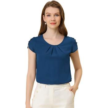Allegra K Women's Pleated Front Button Closure Sleeve Office Business Blouse
