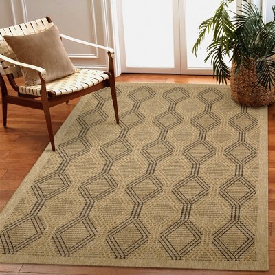 Natural Geometric Flat Woven Indoor/Outdoor Rug