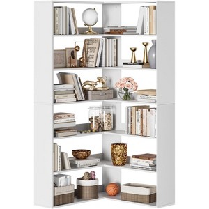 6-Tier Corner Bookshelf, L-Shaped Wood Bookcase w/ Baffles, Open Storage for Bedroom, Living Room, Office, Kitchen - 1 of 4