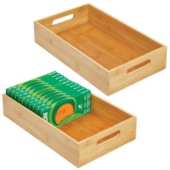 mDesign Wide Bamboo Office Drawer Organizer Bin, Handles, 2 Pack, Natural Wood