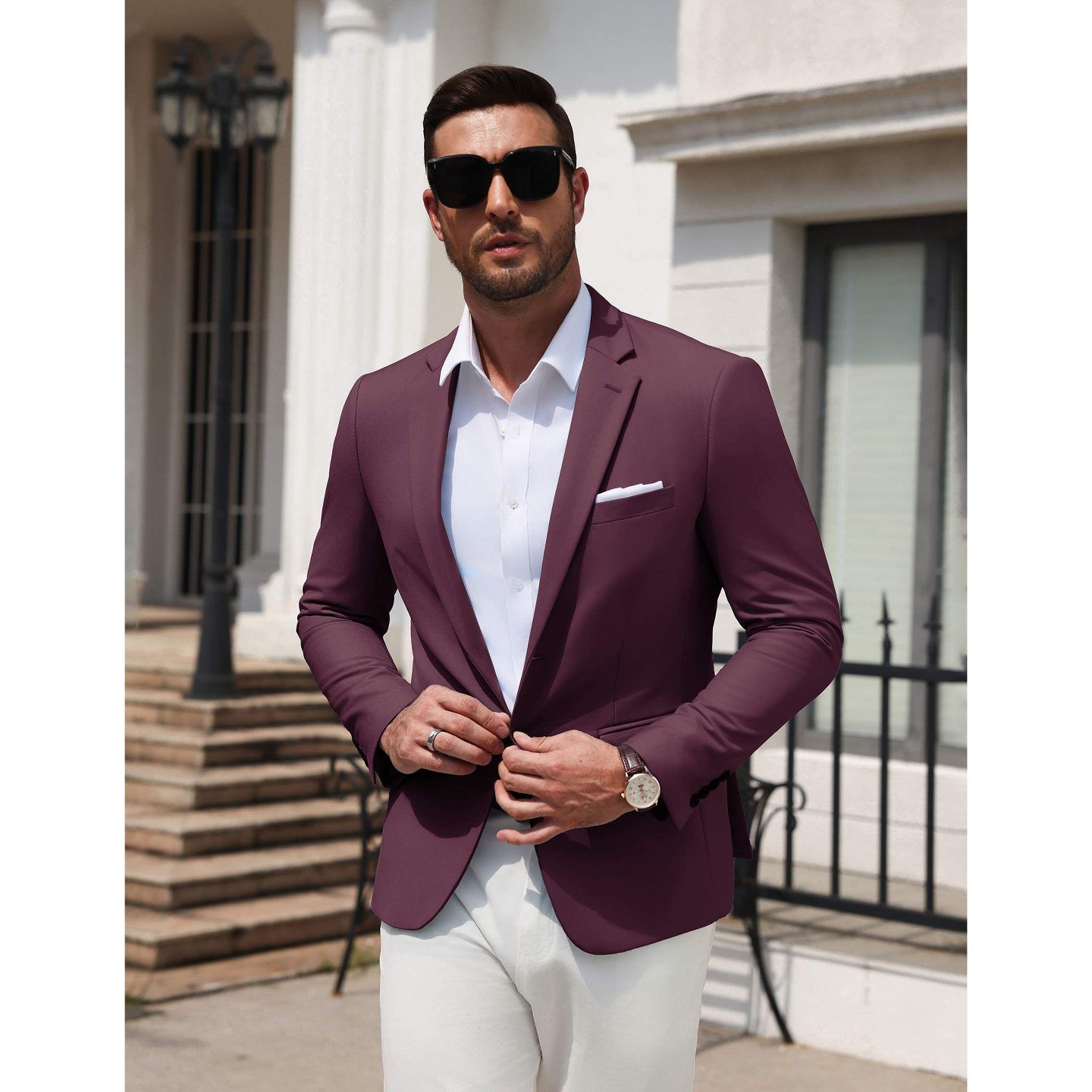 Мужская куртка COOFANDY Slim Fit Sport Blazer Jacket Dark Red, цвет: Тёмный красный — фото 3