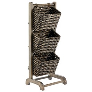 mDesign Water Hyacinth 3-Tiered Storage Baskets Floor Stand - Black/Black Wash - 1 of 4