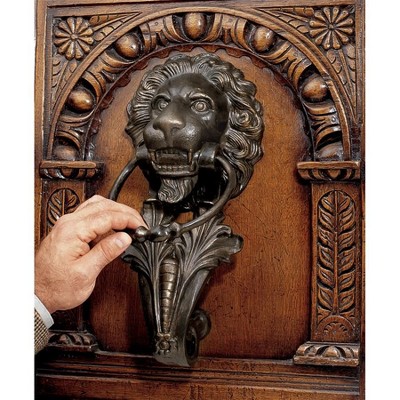 Grande Florentine Lion Aged Iron Door Knocker with Gold Highlights