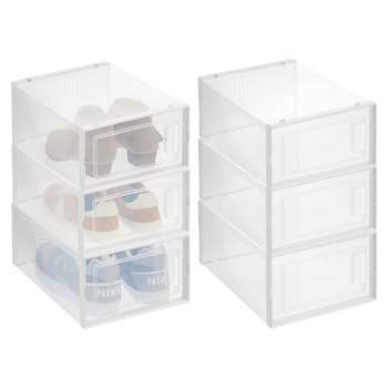 mDesign Plastic Stackable Closet Storage with Pull Out Bin Organizer Drawer  for Cabinet, Desk, Shelf, Cupboard, or Cabinet Organ