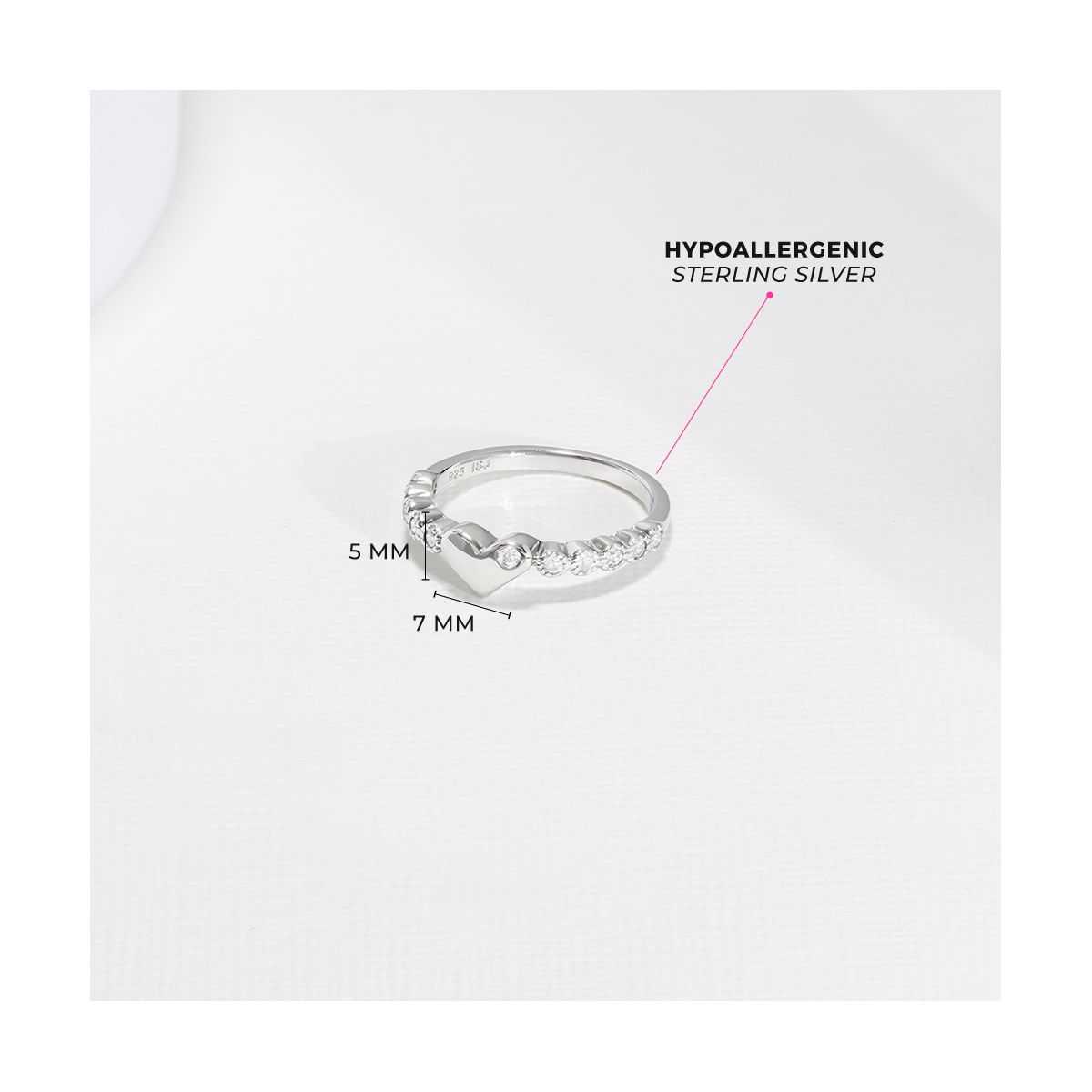 Girl's Heart & CZ Band Sterling Silver Ring - In Season Jewelry - thumbnail 6
