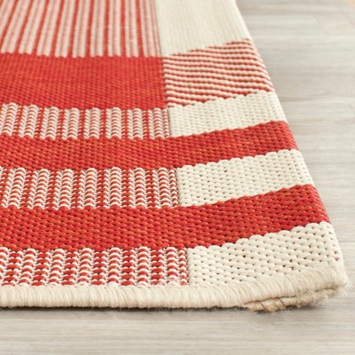 Reversible Red/Bone Synthetic Rectangular Indoor/Outdoor Rug - Easy Care, 8' x 11'