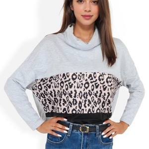 Anna-Kaci Women's Color Block Top with Leopard Print Panel and Cowl Neck Detail - 1 of 4