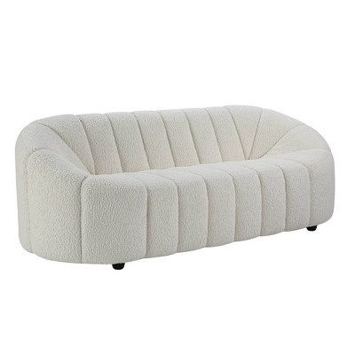 84" White Tufted Faux Shearling Sofa with Wood Frame