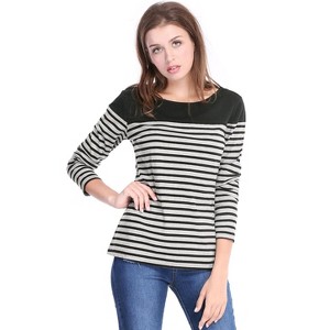INSPIRE CHIC Women's Color Block Round Neck Long Sleeves Striped Basic T-Shirt - 1 of 4