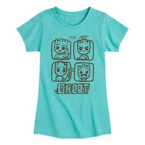 Girls' - Marvel - Guardians of the Galaxy Groot Grid Fitted Short Sleeve Graphic T-Shirt - 1 of 4