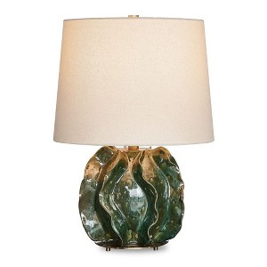 Uttermost Guinevere Deep Green Table Lamp – 21.375"H Ceramic Base with Ruffled Design & White Linen Shade - 1 of 4