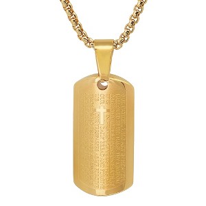 Steeltime unisex stainless steel our father prayer dog tag pendant. Color Options: Silver, Gold - 1 of 3