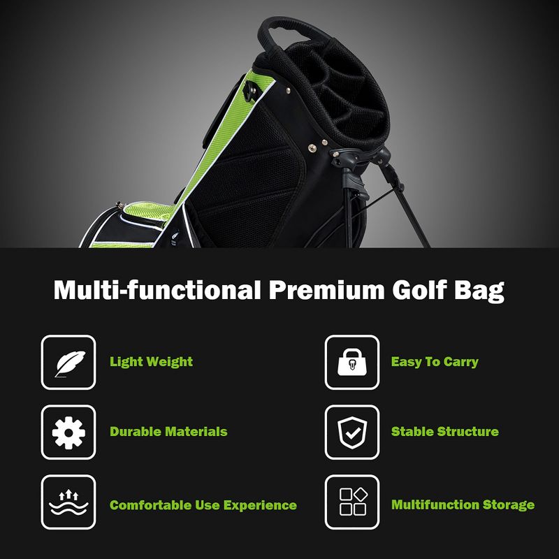 Costway Golf Stand Cart Bag Club w/6 Way Divider Carry Organizer Pockets Storage Green, 4 of 11